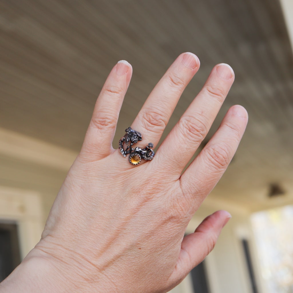 Hand Carved Bee and Citrine Ring
