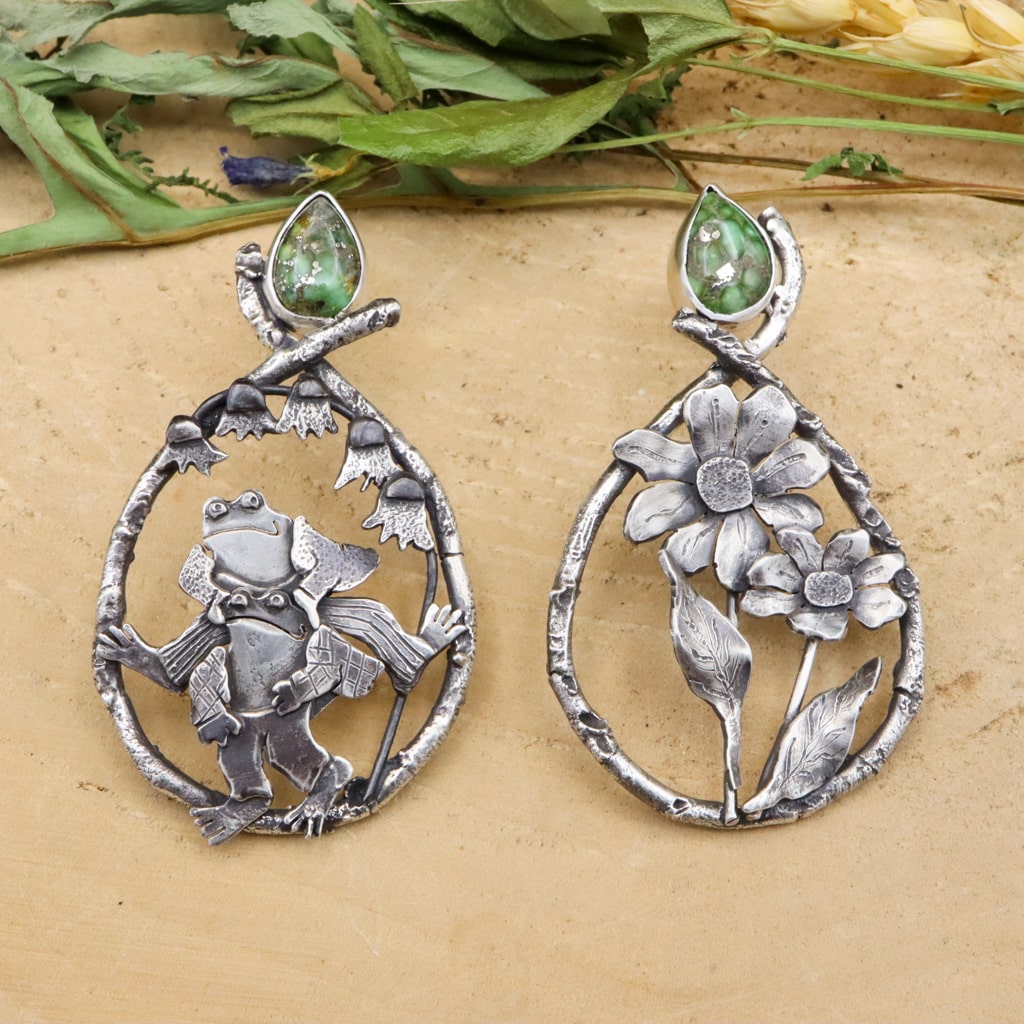 Frog & Toad Leapfrog in the Forest Earrings