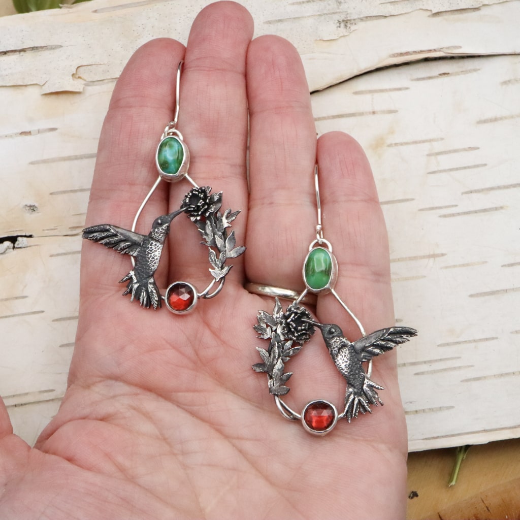 Ruby-Throated Hummingbird Earrings