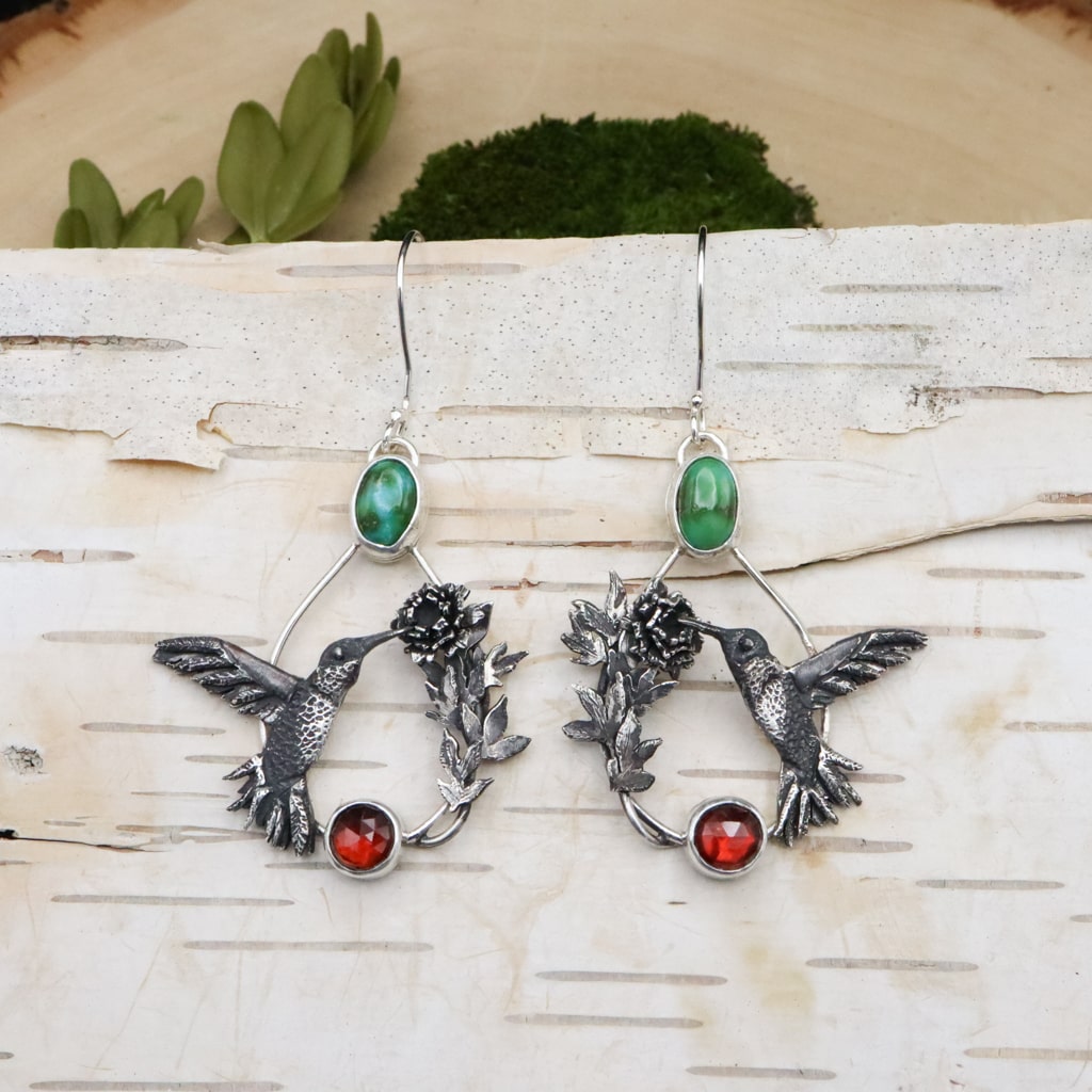 Ruby-Throated Hummingbird Earrings