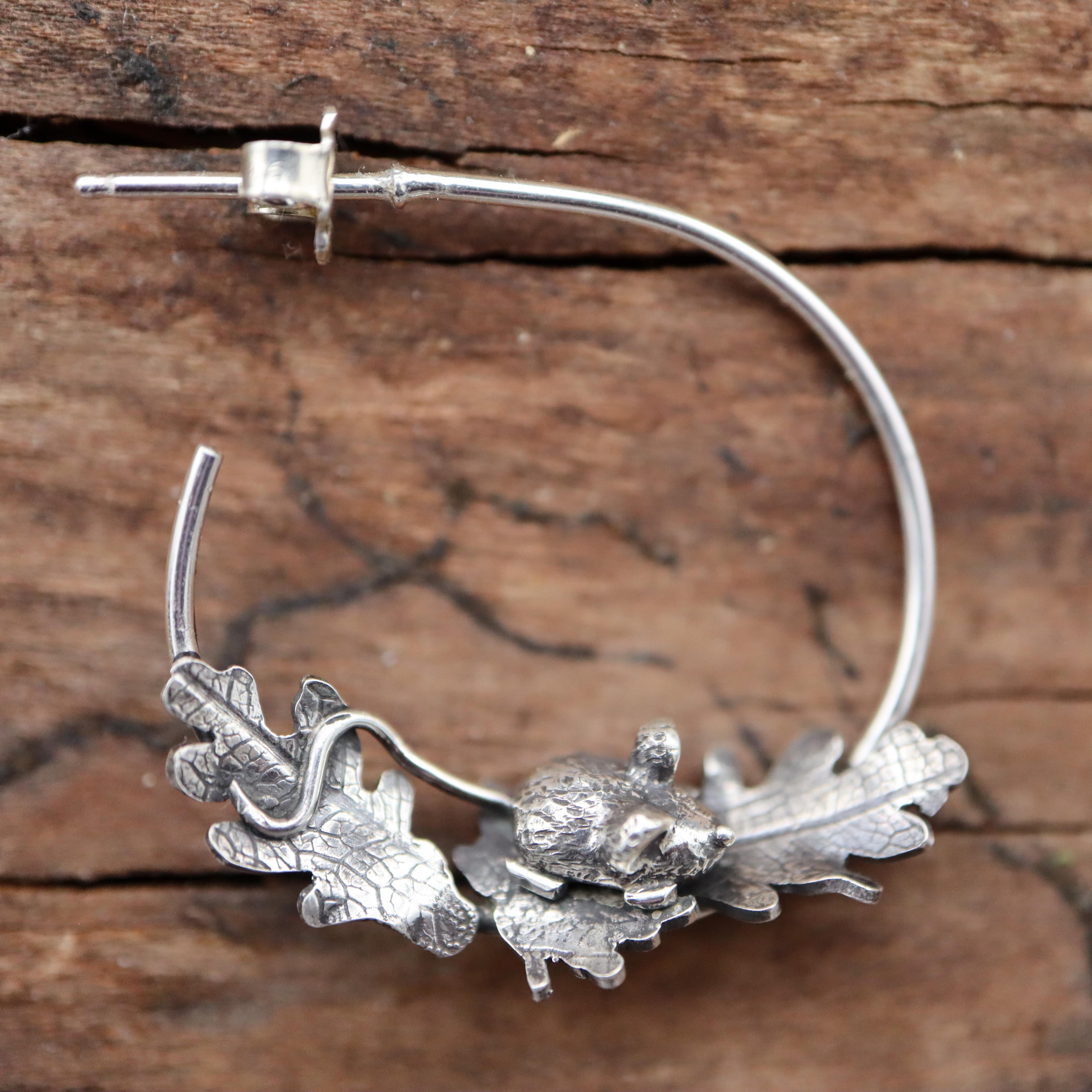 Mice in Leaves Hoop Earrings