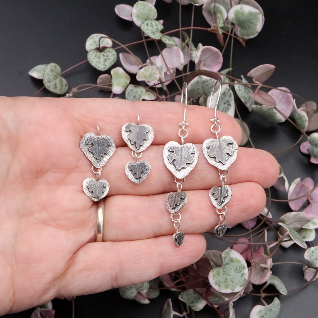 Variegated String of Hearts Dangle Earrings