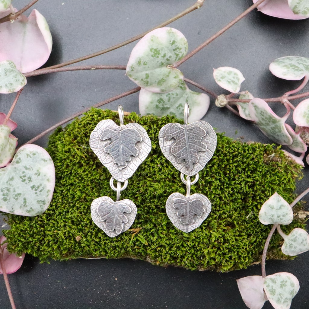 Variegated String of Hearts Dangle Earrings