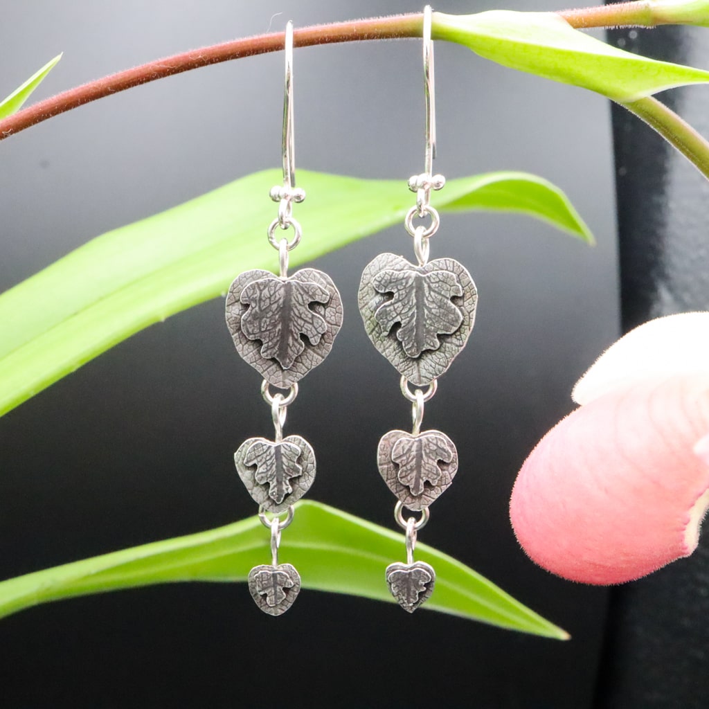 Variegated String of Hearts Dangle Earrings