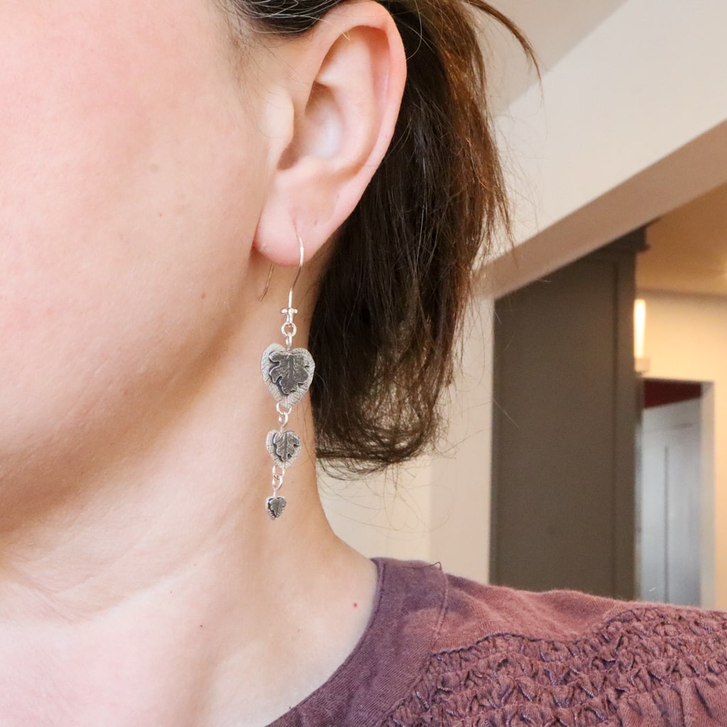 Variegated String of Hearts Dangle Earrings