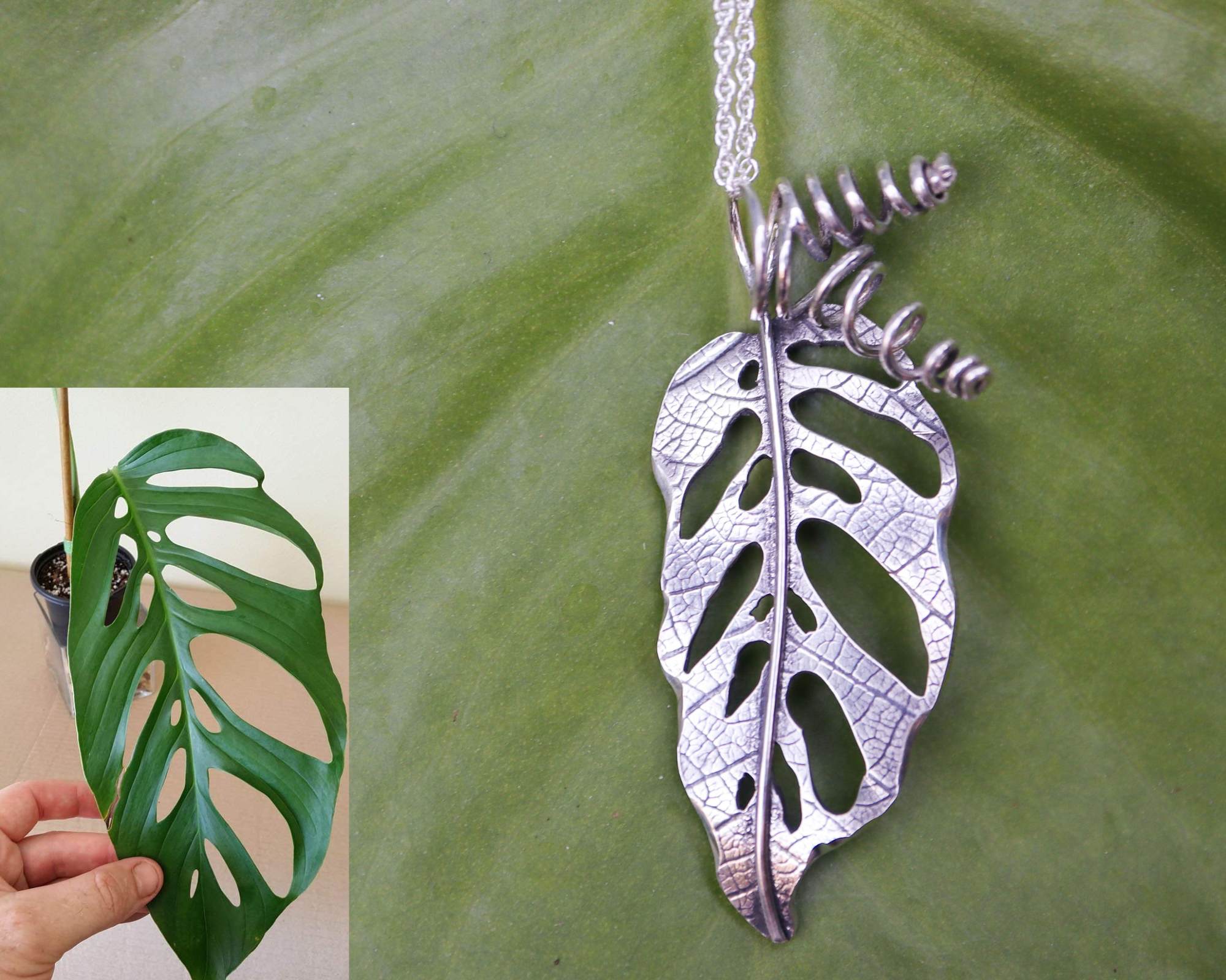 Personalized Monstera Adansonii Leaf Necklace