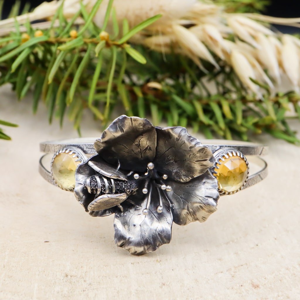 Honey Bee and Citrine Bracelet Sterling Silver Nature Inspired