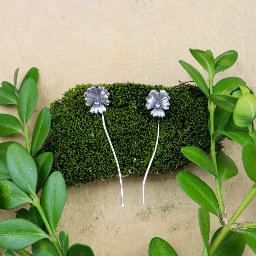 Long Stem Pansy Earrings