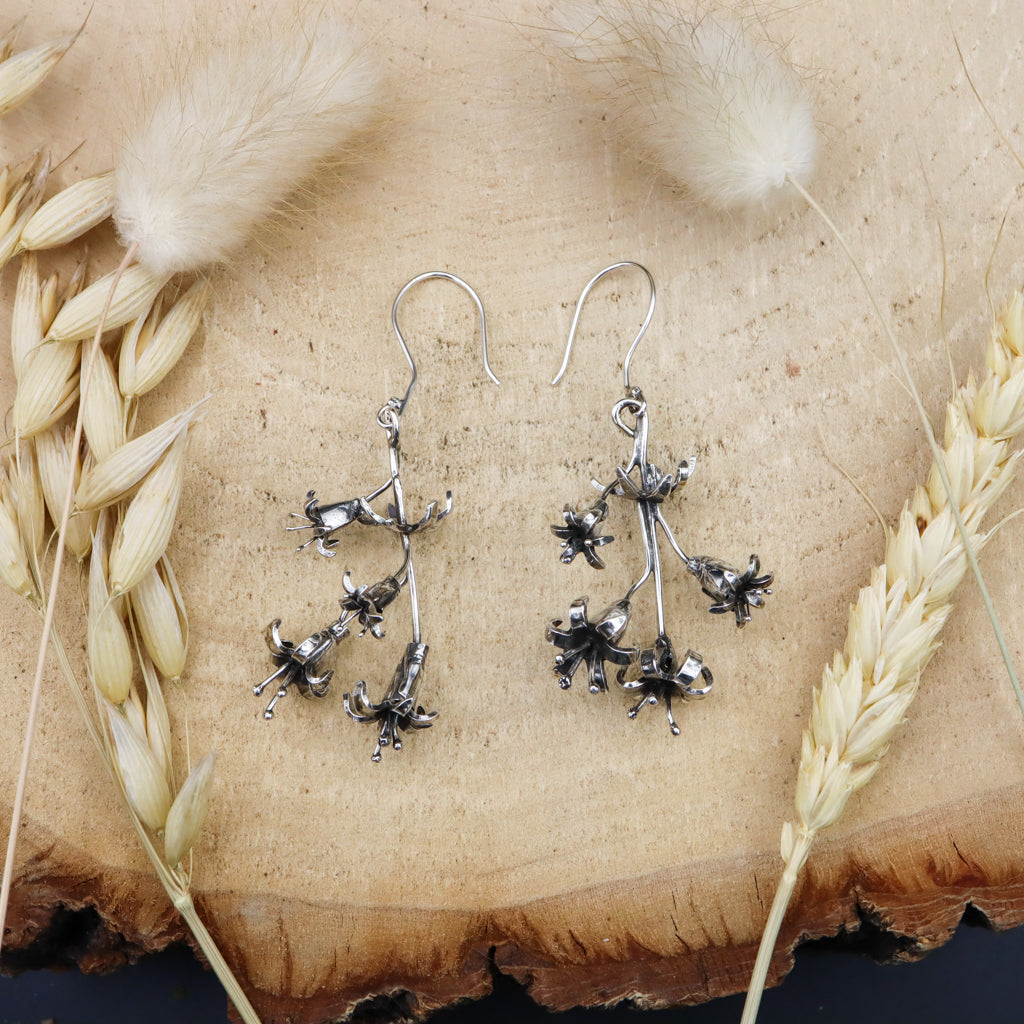 handmade sterling silver turk's-cap lily dangle earrings.
