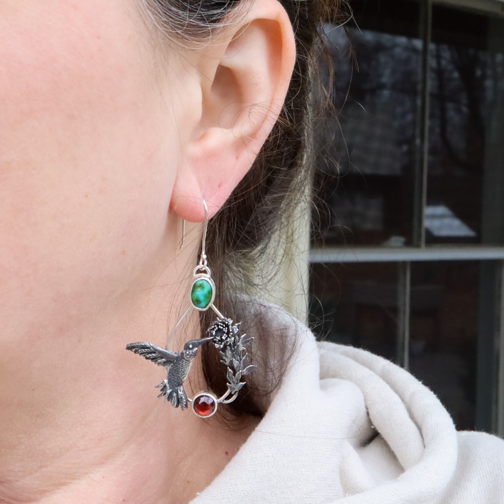 Ruby-Throated Hummingbird Earrings