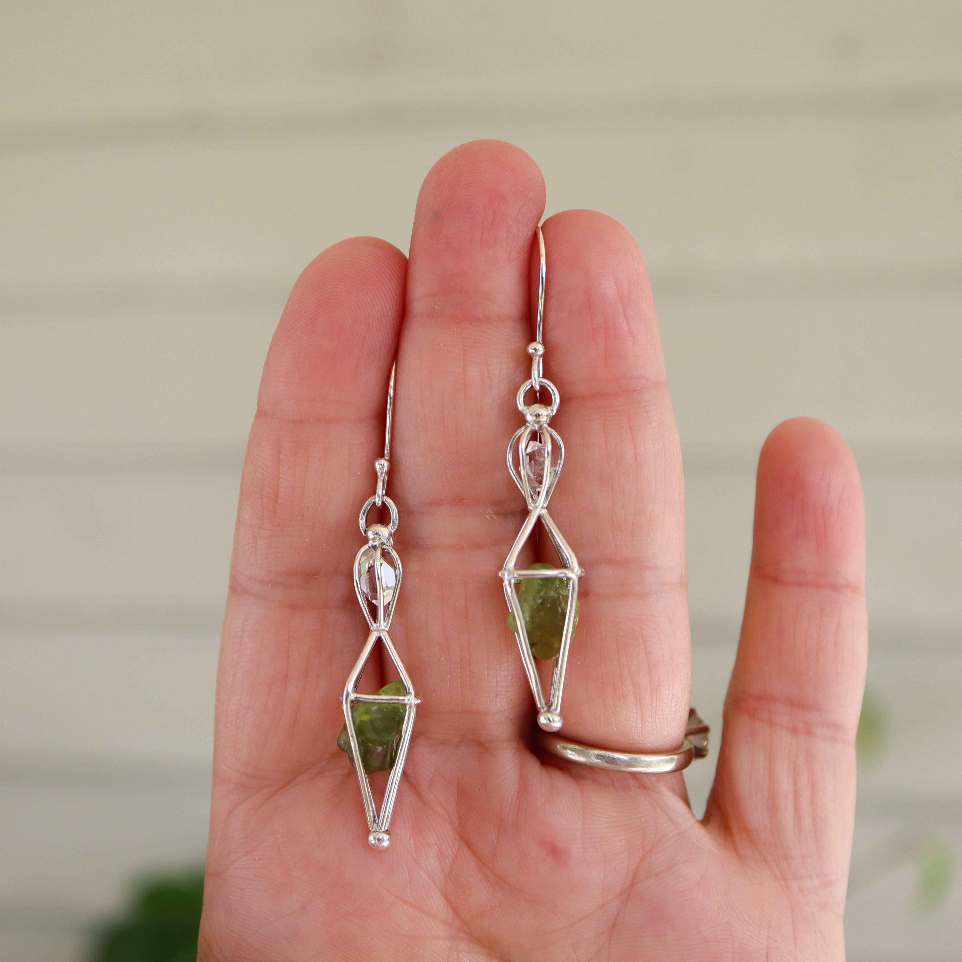 Peridot and Herkimer Dangle Earrings