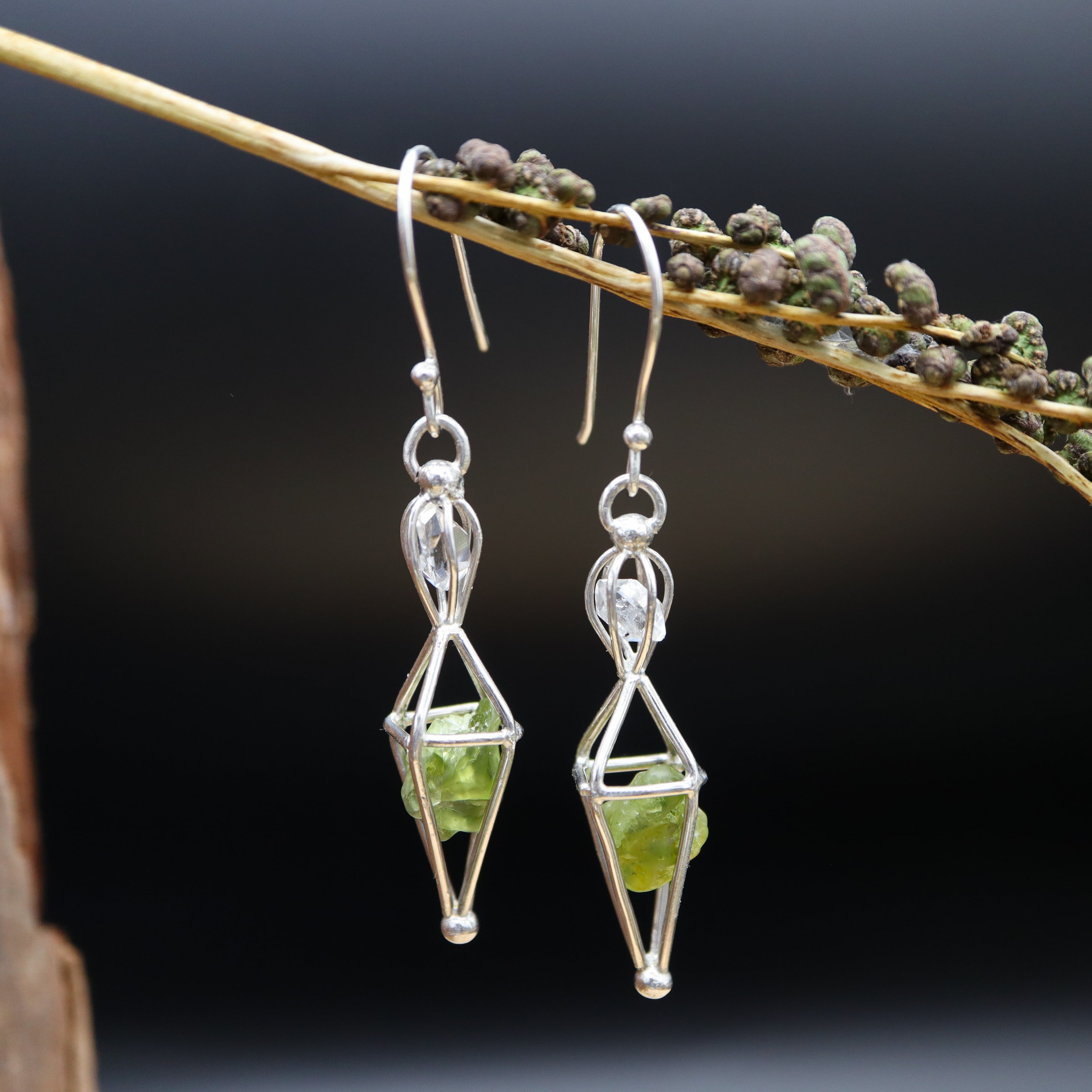 Peridot and Herkimer Dangle Earrings