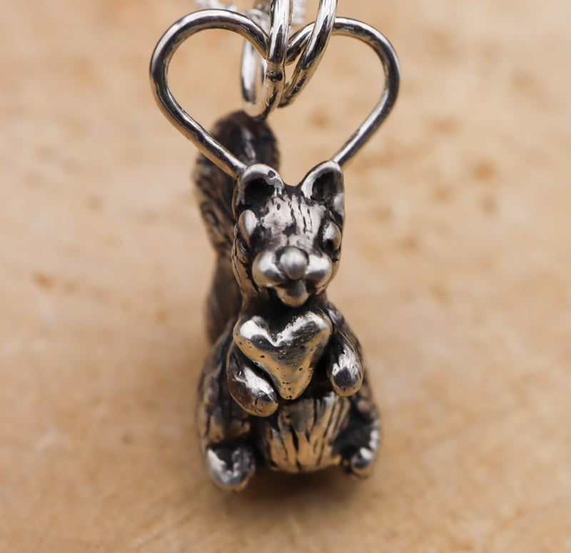Handcarved Squirrel with Heart Necklace